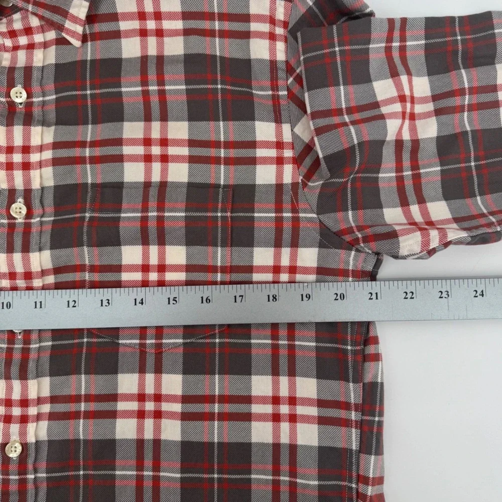 J.Crew Mens Plaid‎ Button Down Shirt Red Gray White Cotton Size M